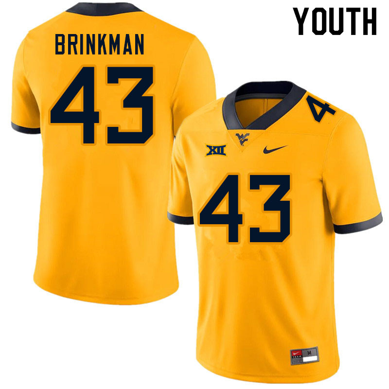 Youth #43 Austin Brinkman West Virginia Mountaineers College Football Jerseys Sale-Gold